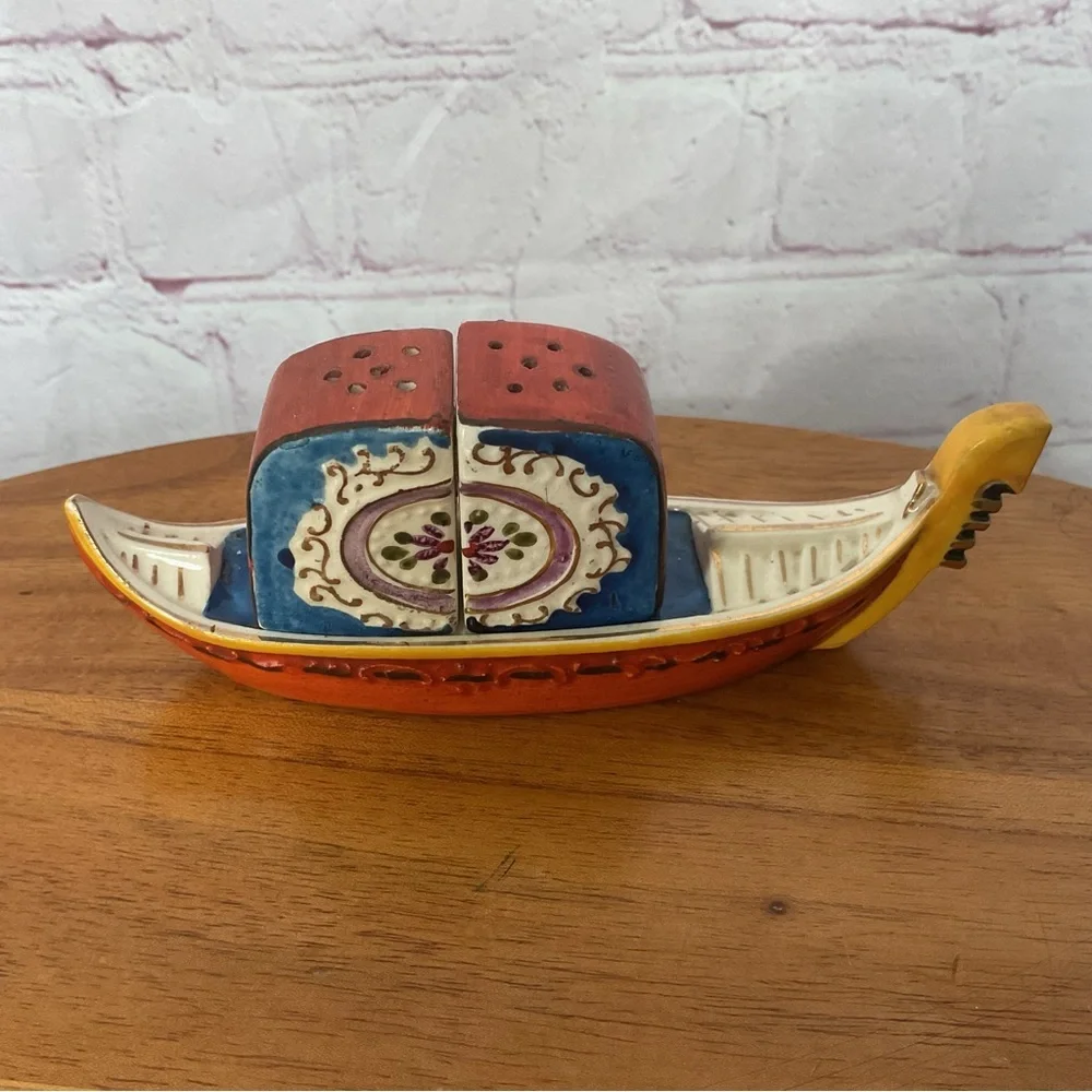 Vintage Japanese Boat Ceramic Salt and Pepper Shaker Pair